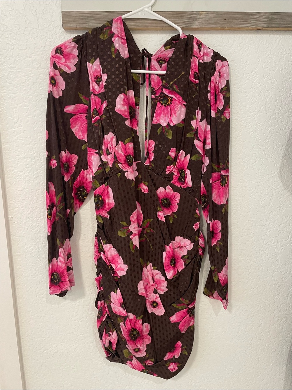 Lovers + Friends Brown Long Sleeve Dress with Pink Floral Print